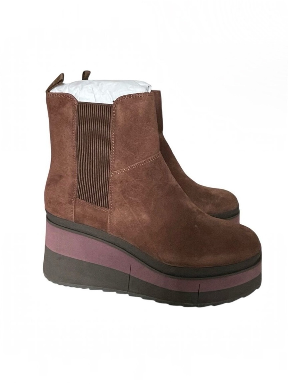 Naked Feet Suede Platform Ankle Boots Brown Chelsea Style Comfortable Sz 8.5 NWB